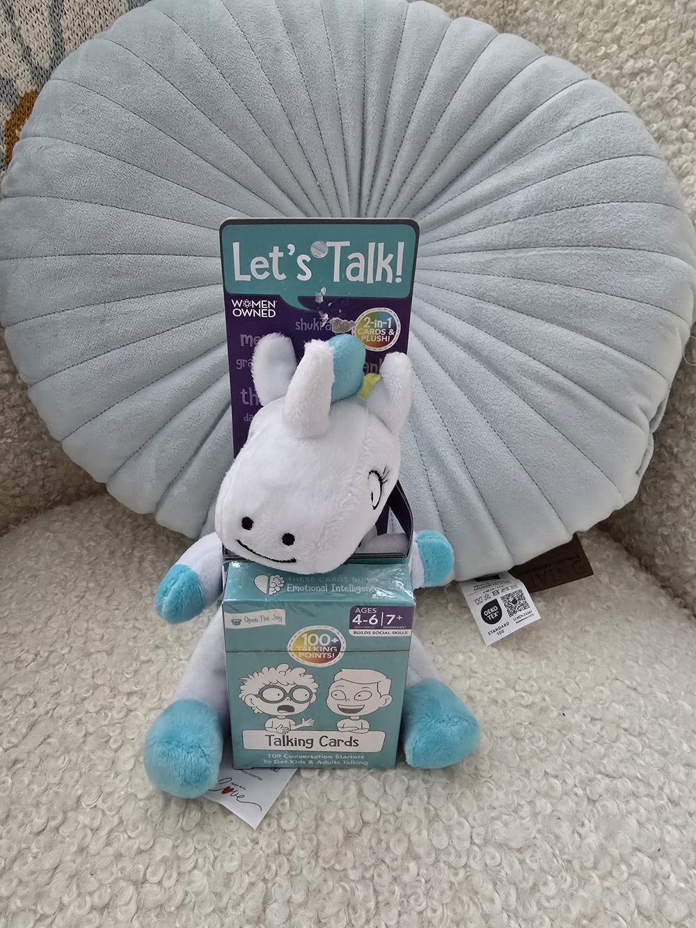 Plush Unicorn with Blue Accents - Talking Cards Kit